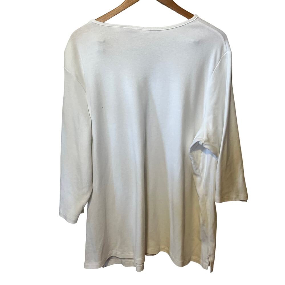 Quacker Factory Tunic White Knit Top Bejeweled Dressy Casual V Neck Spring 3X - Picture 6 of 8